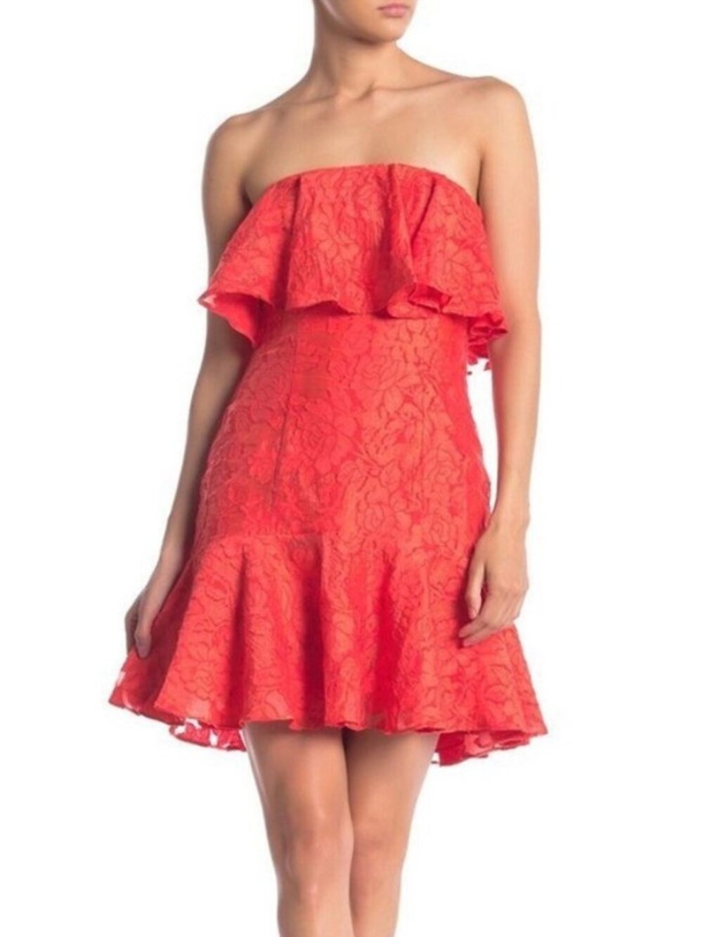 Keepsake The Label Strapless Red Floral Ruffle Mini Dress Size M